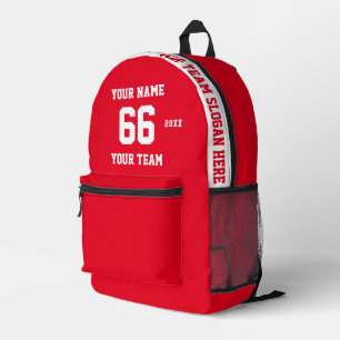 Custom white red Name, Number, Team Sport Printed Backpack
