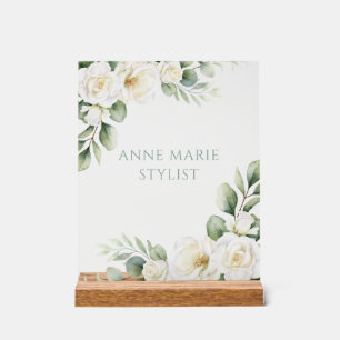 Custom White Rose Floral Acrylic Sign