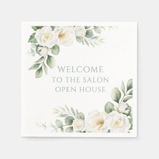Custom White Rose Floral Open House Napkin