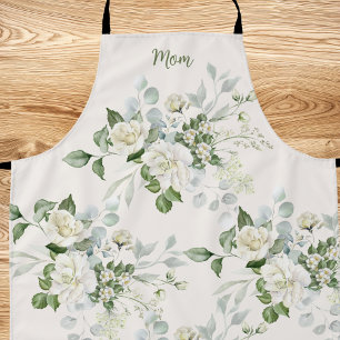 Custom White Roses Mothers Day Apron