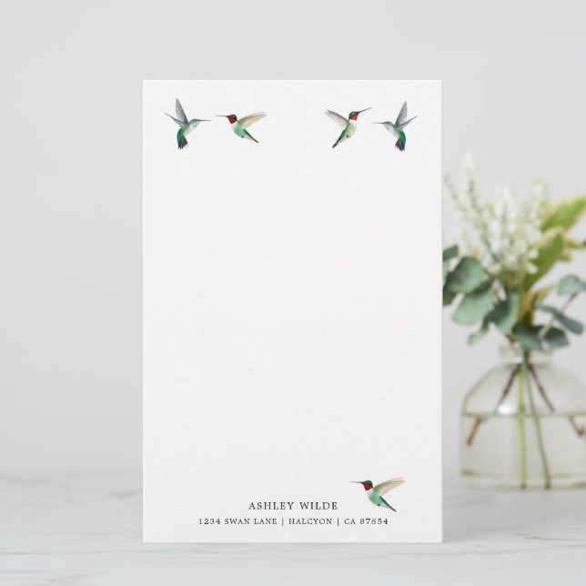 Custom White Ruby-throated Hummingbird  Stationery (Standing Front)