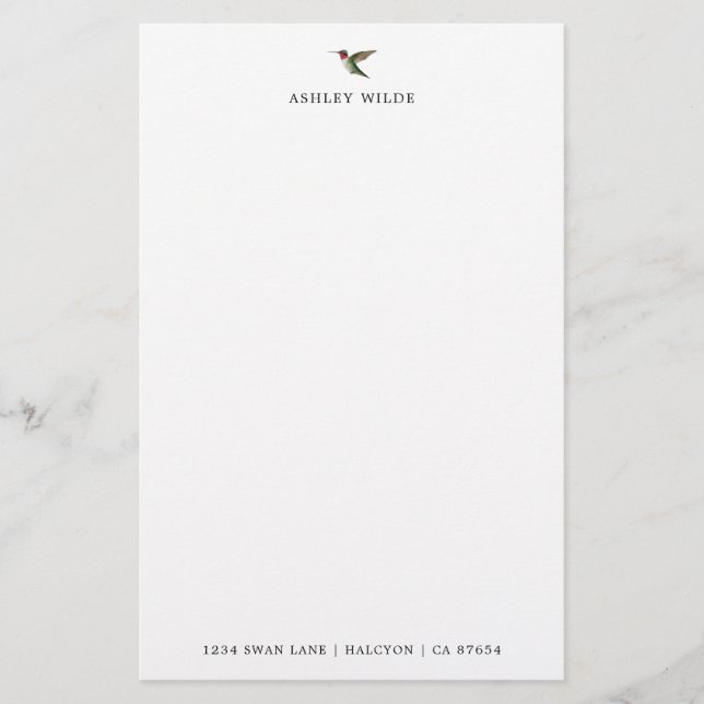 Custom White Ruby-throated Hummingbird  Stationery (Front)