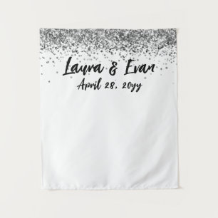 Custom White Silver Black Wedding Photo Booth Prop Tapestry