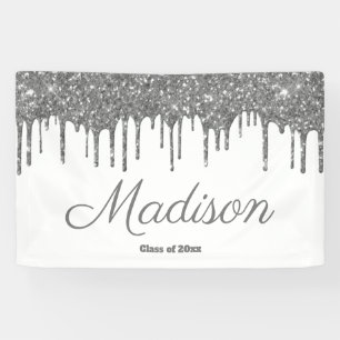 Custom White Silver Graduation Party Class of 2024 Banner