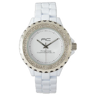 Custom White Silver Monogram Name Watch