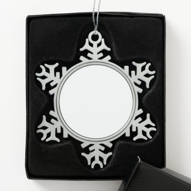 Custom white simple Design Add Photo or Text Snowflake Pewter Christmas Ornament (Box)