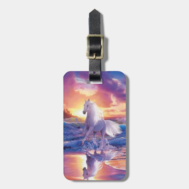 Custom White Stallion Luggage Tag (Front Vertical)