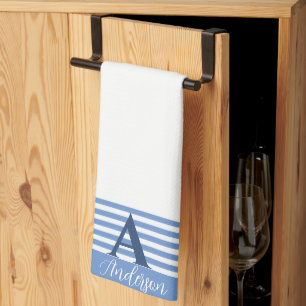 Custom white stripe bands personalised tea towel