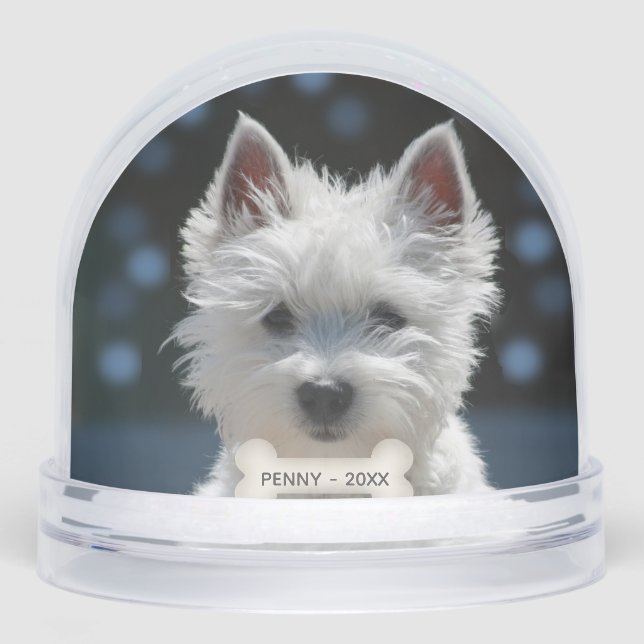 Custom White Terrier Puppy Dog Photo Snowglobe (Front)