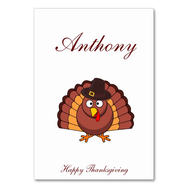 Custom White Thanksgiving Place Cards With Turkey (Front)