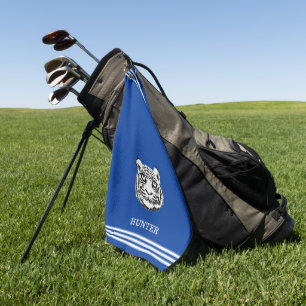 Custom White Tiger and Three Stripes on Royal Blue Golf Towel