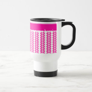 Custom White Travel Mug, Candy Pink Geometric Mug