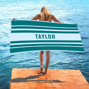 Custom White & Yellow Striped Bachelorette Weekend Beach Towel