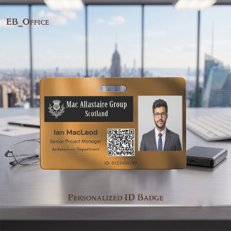 Custom Wide Logo Photo ID Metallic Orange Gold Badge