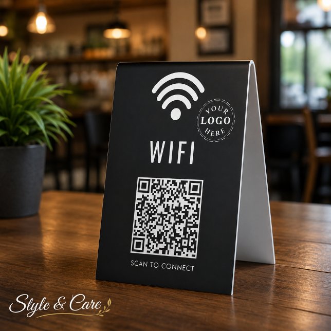 Custom WiFi Black Table Sign with QR Code and Logo (Custom WiFi Black Table Sign with QR Code and Logo)