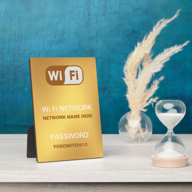 Custom WiFi Network Password Info Golden Colour Plaque (Side)