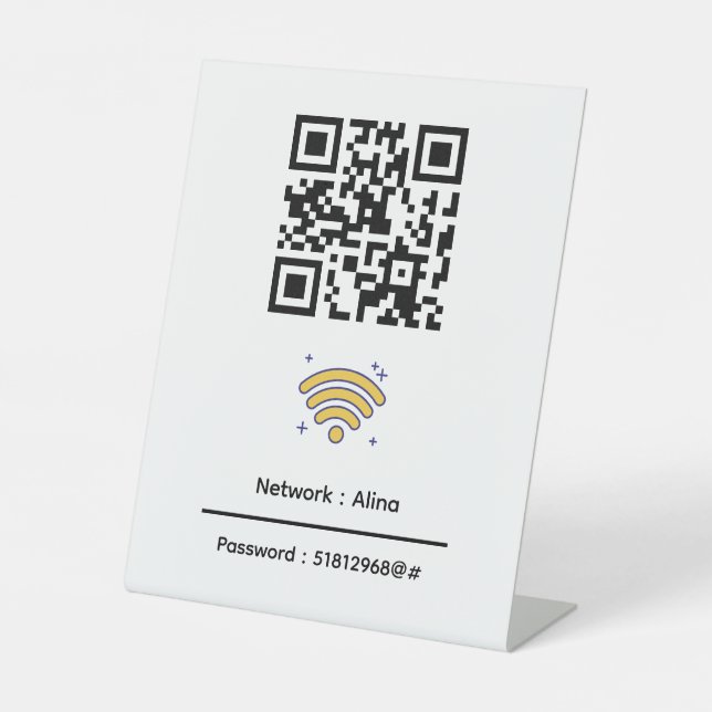 Custom Wifi QR Code | Network Password Modern Pedestal Sign (Front)