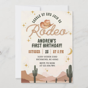 Custom Wild West First Rodeo Cowboy Birthday party Invitation