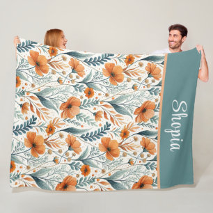 Custom Wildflower Botanical Boho Floral Watercolor Fleece Blanket