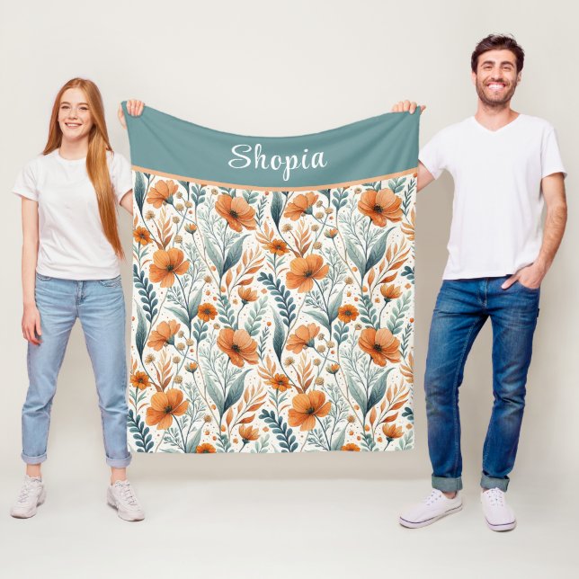 Custom Wildflower Botanical Boho Floral Watercolor Fleece Blanket (In Situ)