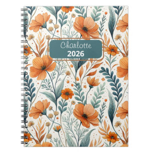 Custom Wildflower Botanical Boho Floral Watercolor Notebook