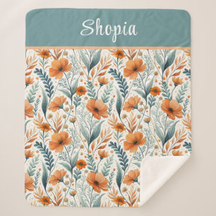 Custom Wildflower Botanical Boho Floral Watercolor Sherpa Blanket