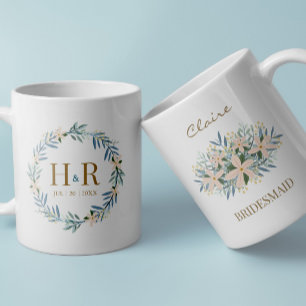 Custom Wildflower Bridesmaid Monogram Keepsake Coffee Mug
