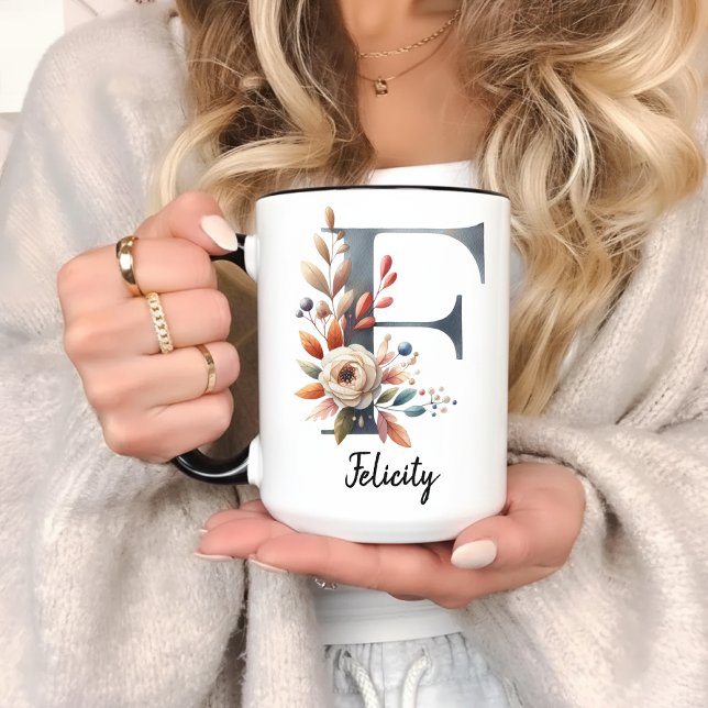 Custom Wildflower Coffee Mug for Moms or Grandmas (birth month flower mug, custom floral monogram gift, custom birth flower, personalized grandma gift,)