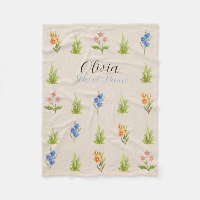 Custom Wildflower Floral Script Name Fleece Blanket (Front)