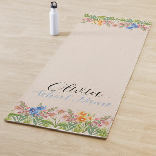 Custom Wildflower Floral Script Name Yoga Mat