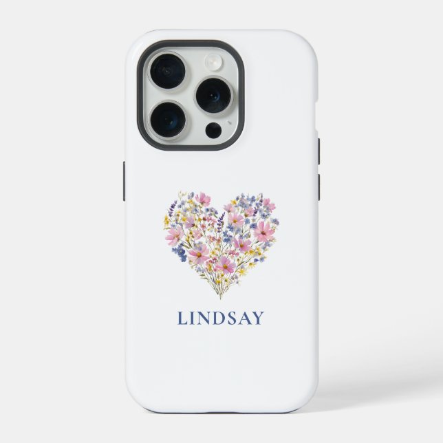 Custom Wildflower Heart Name iPhone Case (Back)