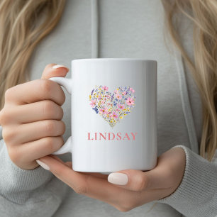 Custom Wildflower Heart Name Mug