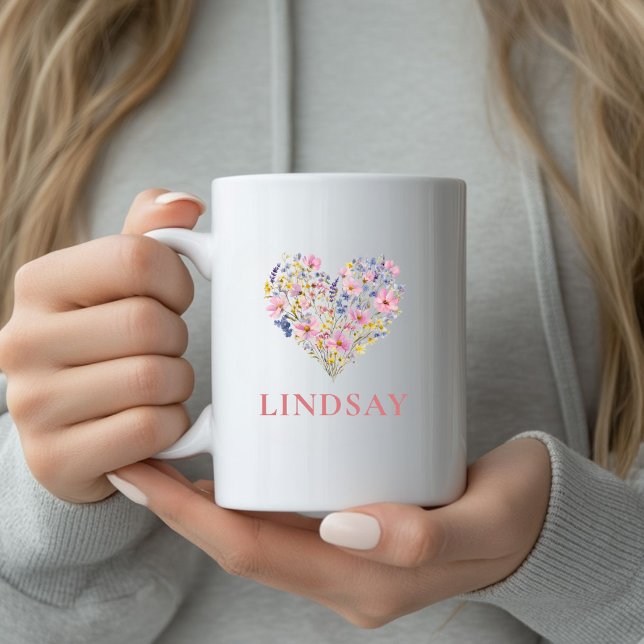 Custom Wildflower Heart Name Mug (Custom Wildflower Heart Name Mug
)