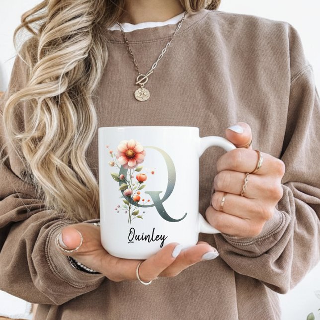 Custom Wildflower Initial Mug for Mum or Grandma (wildflower mug, floral monogram mug, personalized flower mug, initial coffee mug for women,)