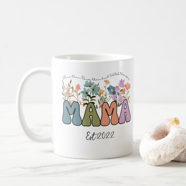 Custom Wildflower Mama est  Coffee Mug (With Donut)
