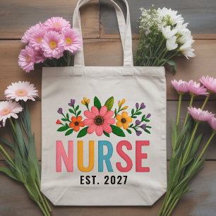 Custom Wildflower Nurse Tote Bag Graduation Gift