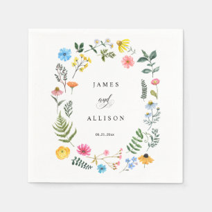 Custom Wildflower Wreath Botanical Wedding Napkins