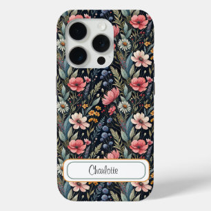 Custom Wildflowers Botanical Inspiration Black iPhone 15 Pro Case
