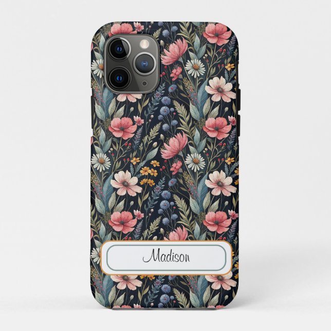 Custom Wildflowers Botanical Inspiration Black Case-Mate iPhone Case (Back)