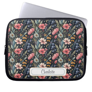 Custom Wildflowers Botanical Inspiration Black Laptop Sleeve