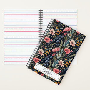 Custom Wildflowers Botanical Inspiration Black Notebook