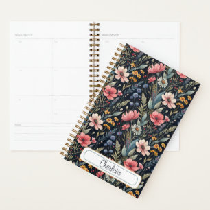 Custom Wildflowers Botanical Inspiration Black Planner