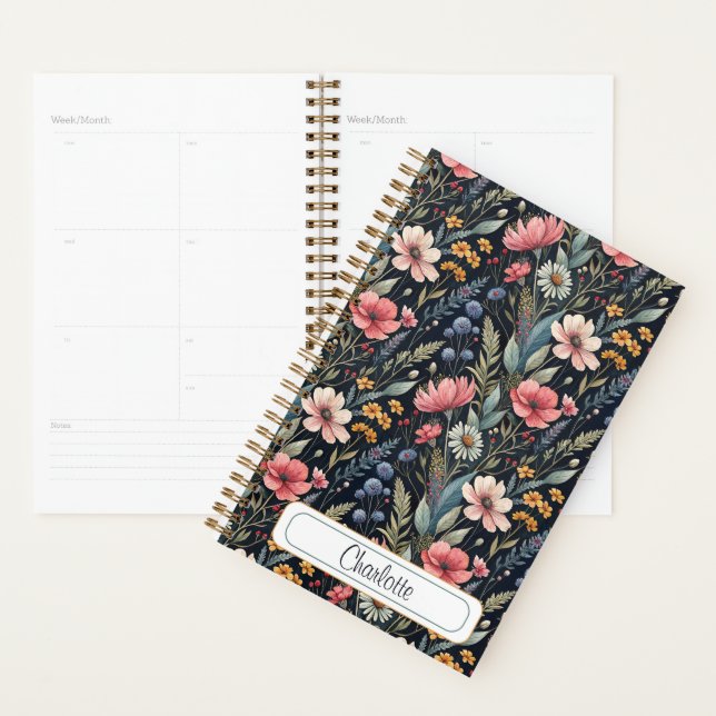 Custom Wildflowers Botanical Inspiration Black Planner (Display)