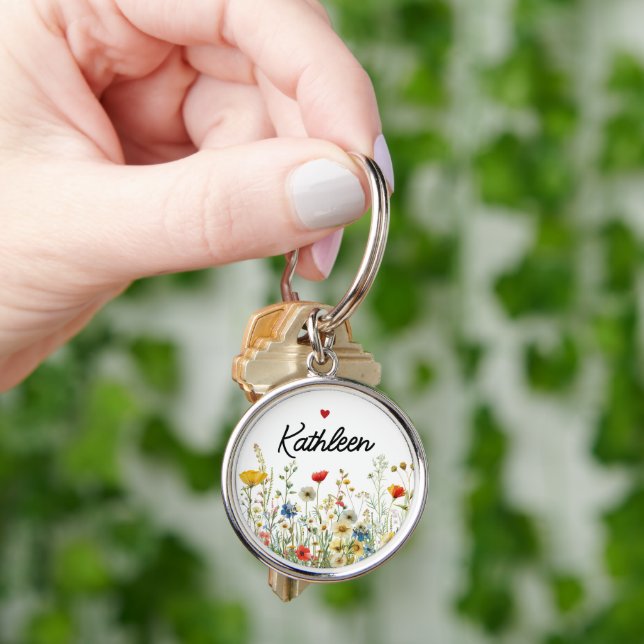 Custom Wildflowers Keychain, Gift for Her or Mum Key Ring (Hand)