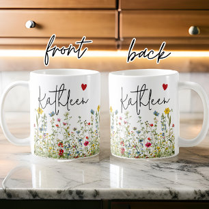 Custom Wildflowers Mug, Floral Bridal Shower Gift Coffee Mug