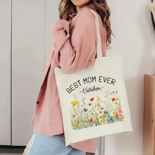 Custom Wildflowers Tote Bag, Best Mum Ever Gift Bag
