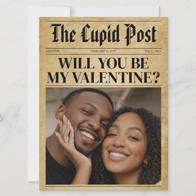 Custom Will You Be My Valentine Newspaper Card (Front)