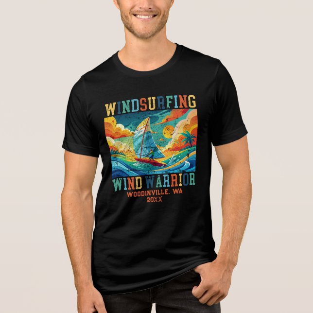 Custom Windsurfing Surfer Location Date Name Tri-Blend Shirt (Front)