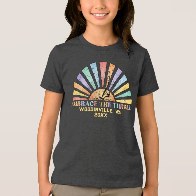 Custom Windsurfing Surfer Location Date Name Tri-Blend Shirt (Front)