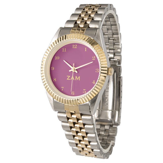 Custom Wine Monogrammed Gold Silver Tone Bracelet Watch (Angled)